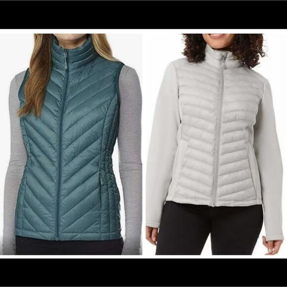 32° Degrees Heat Packable Quilted Puffer Gray Coat AND Green Vest Women's M - Picture 1 of 15